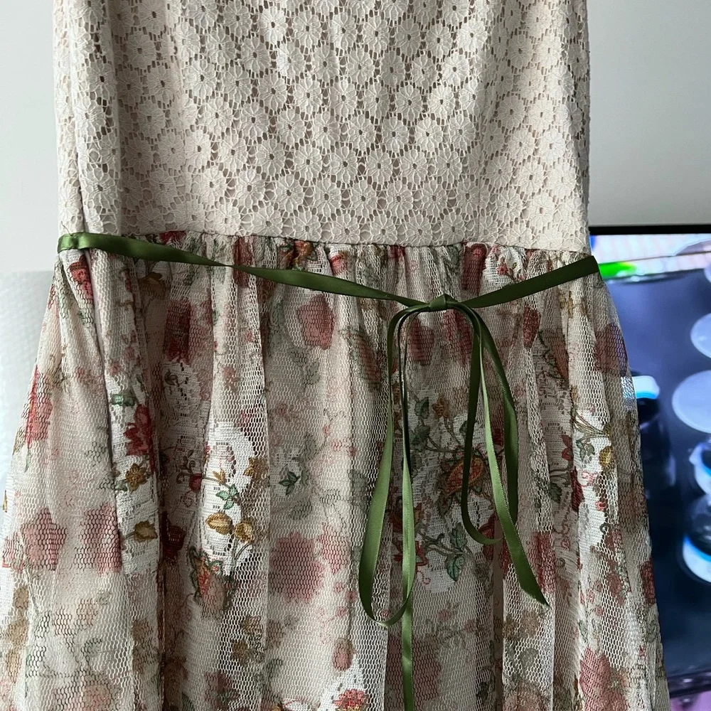 Mystic Tie Backnit Lace Skirt Dress Cottagecore Fairy Sz M Zipper on Side. - Picture 8 of 13